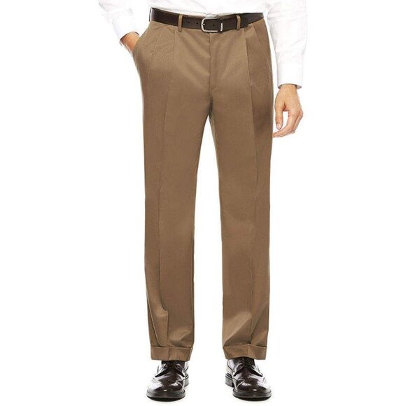 Collection Tan Textured Twill Pleated Pants 32x30 - Picture 1 of 7